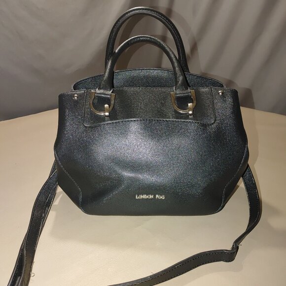 London Fog Black Handbag Tote Bag Crossbody Strap Multiple Compartments Medium - Picture 9 of 14